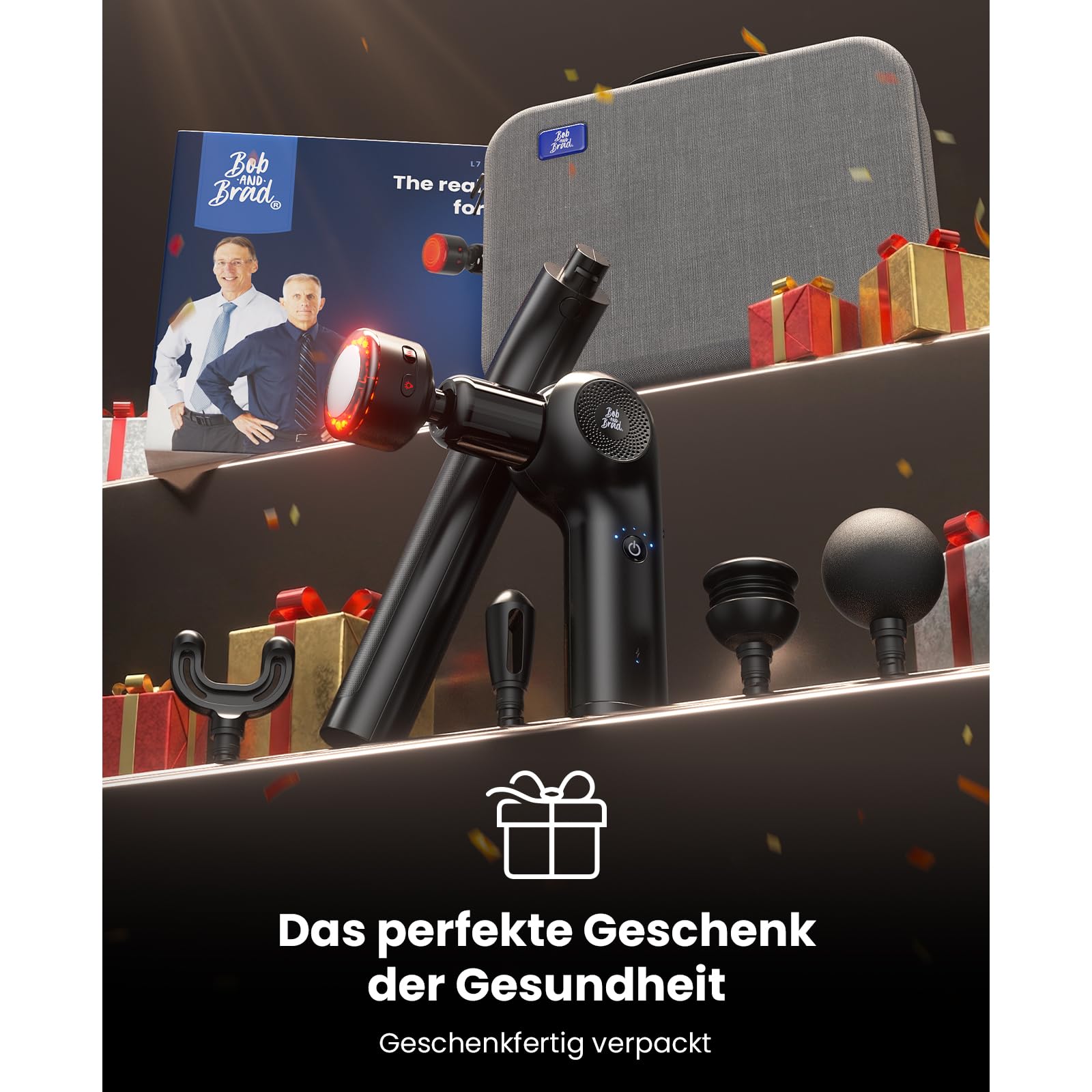 BOB AND BRAD L7 Ultra Mini Massagepistole | Wärmefunktion & Rotlicht, 2-in-1 Deep Tissue Massagegerät mit Verlängerungsgriff, 90° schwenkbarer Massagekopf für Rücken
