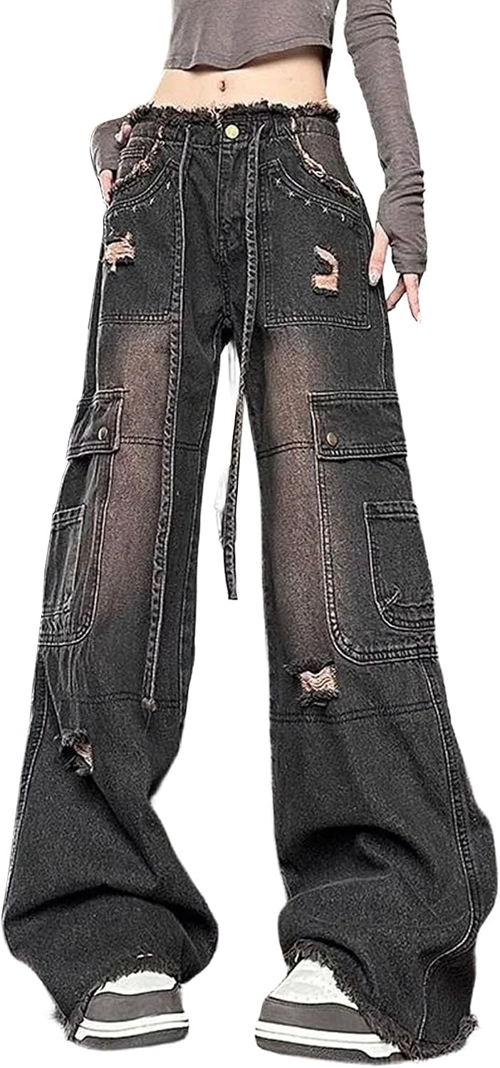 Cargo Pants for Women, Loose High Waist Denim Jeans, Wide Leg, Streetwear Multicolor, Y2K for Women, Loose Fit Denim