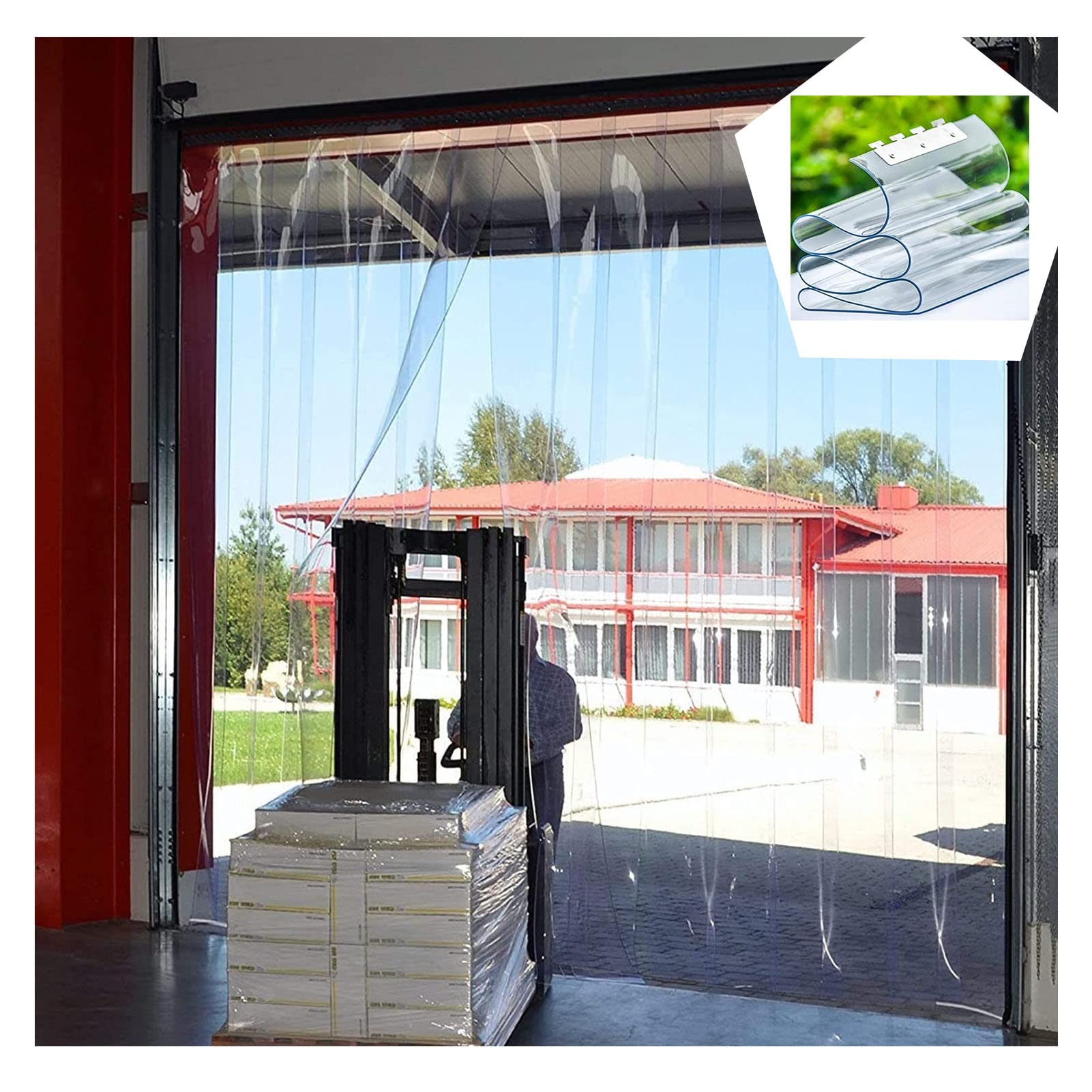 Rideau à lamelles en PVC industriel - Lattes en plastique transparent pour portes de garage et de congélateur - Dimensions : 195 x 230 cm - Facile à installer - Efficacité énergétique