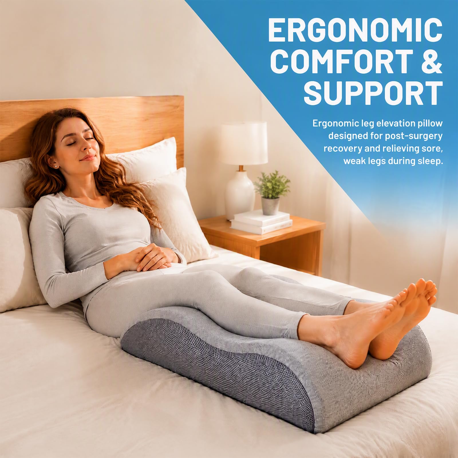 Venenkissen Beinhochlagerungskissen, Kissen Beine Hochlagern Memory-Schaum, Beinkissen Ergonomisches zur Förderung der Durchblutung (Hellgrau, 54 * 43 * 15CM)