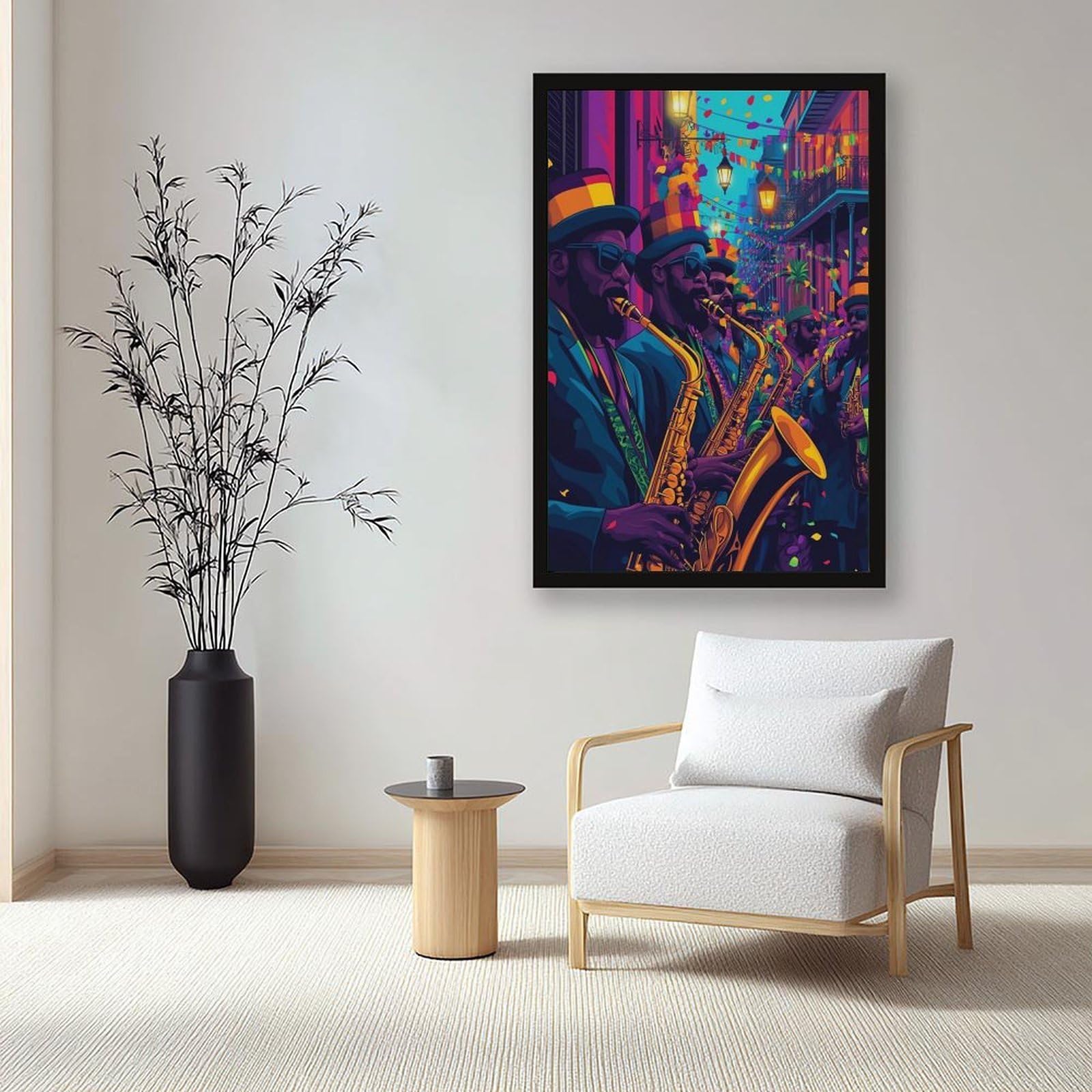 LXWNZE Mardi Gras Jazz Band Art, New Orleans Music Festival Canvas Poster Decorazione Camera da Letto Paesaggio Ufficio Camera Decorazione Regalo 40,6 cm L x 61 cm W