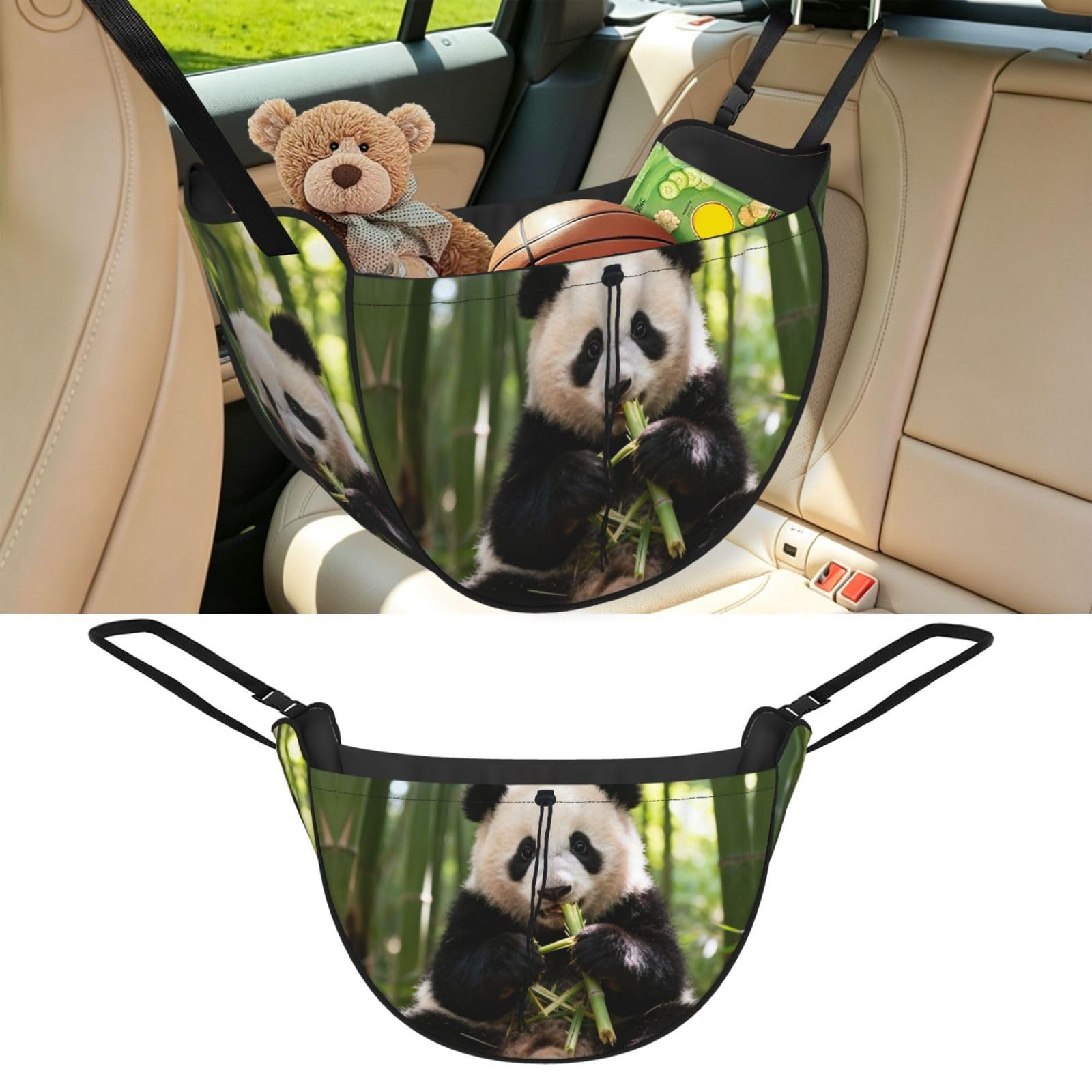 Cntdbu Black Cute Panda Car Seat Organizer-Backseat Storage Bag For Travel