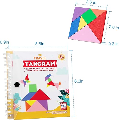 Miniatura 7 de Vanmor Rompecabezas Tangram de viaje con 2 juegos de placa magnética, bloques de patrón de forma Montessori, juegos de viaje por carretera con