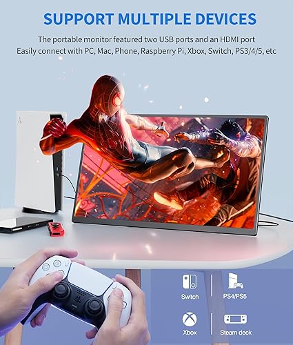 Miniatura 6 de Monitor portátil de 18.5 pulgadas para laptop, 120Hz 1080P con VESA y soporte Monitor de viaje ajustable de 180 para computadora portátil, pantalla