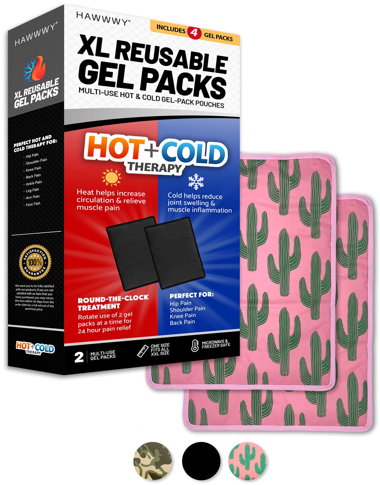 Hawwwy XL Gel Hot Col Gel Packs Ice Packs Heat Pads Perfect for Sore Muscles and Pain in Shoulder Neck Wrist Arms Knee Legs Ankle Headaches Migraines Postpartum (XL 2-Pack Cactus)