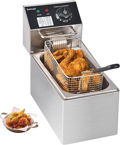 Freidora eléctrica con cesta para uso doméstico, freidora de encimera de 1700 W, potente rendimiento, 4.2 cuartos de galón, freidora de aceite de