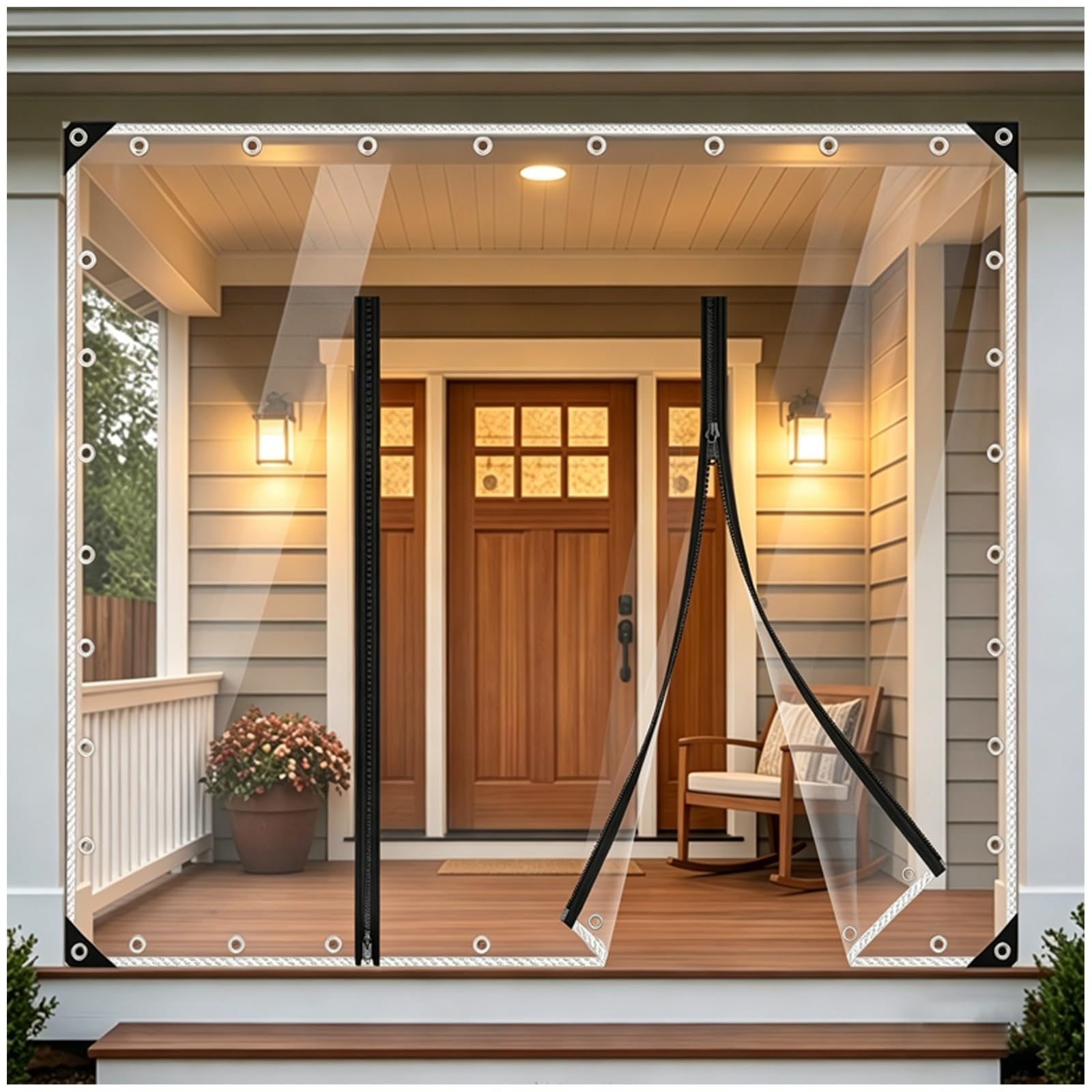 Outdoor Clear Tarp Curtains, Transparent Waterproof Tarpaulin Side Panels with Zipper Door, Pergola Gazebo Patio Carport PVC Tarpaulin Partition Curtains with Grommets(H2.8xW5m/H9.1xW16.4ft)