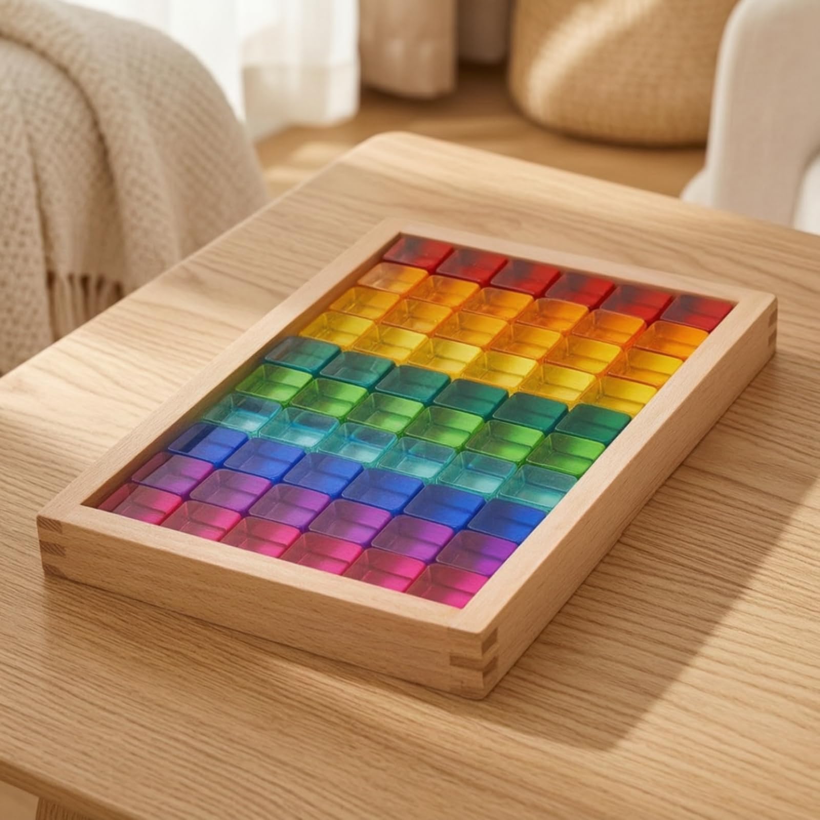 Acrilici con Vassoio Trasparente Mosaico di Blocchi Colorati Educativo Gioco di Costruzioni in Legno per Bambini, Educatori,
