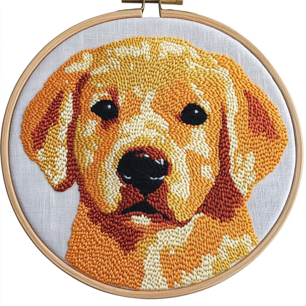 Punch Needle Kits Cute Orange Puppy Labrador Dog Easy for Beginners DIY Punch Needle Yarn Starter Embroidery Set for Craft Lovers with Printed Pattern and Hoop for Home Decor 20x20cm(2)
