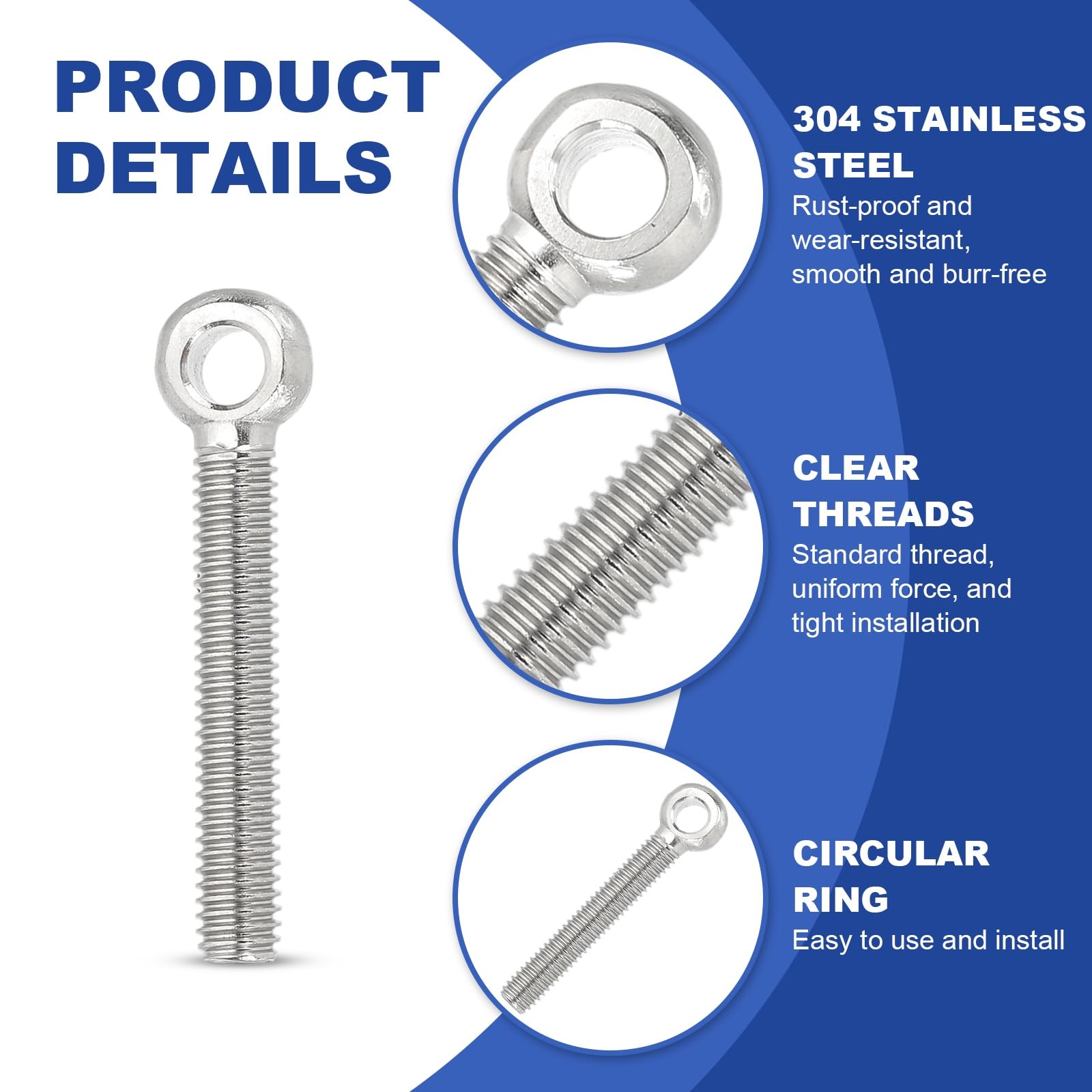 PATIKIL M6x44mm Lifting Shoulder Eye Bolts - Image 3
