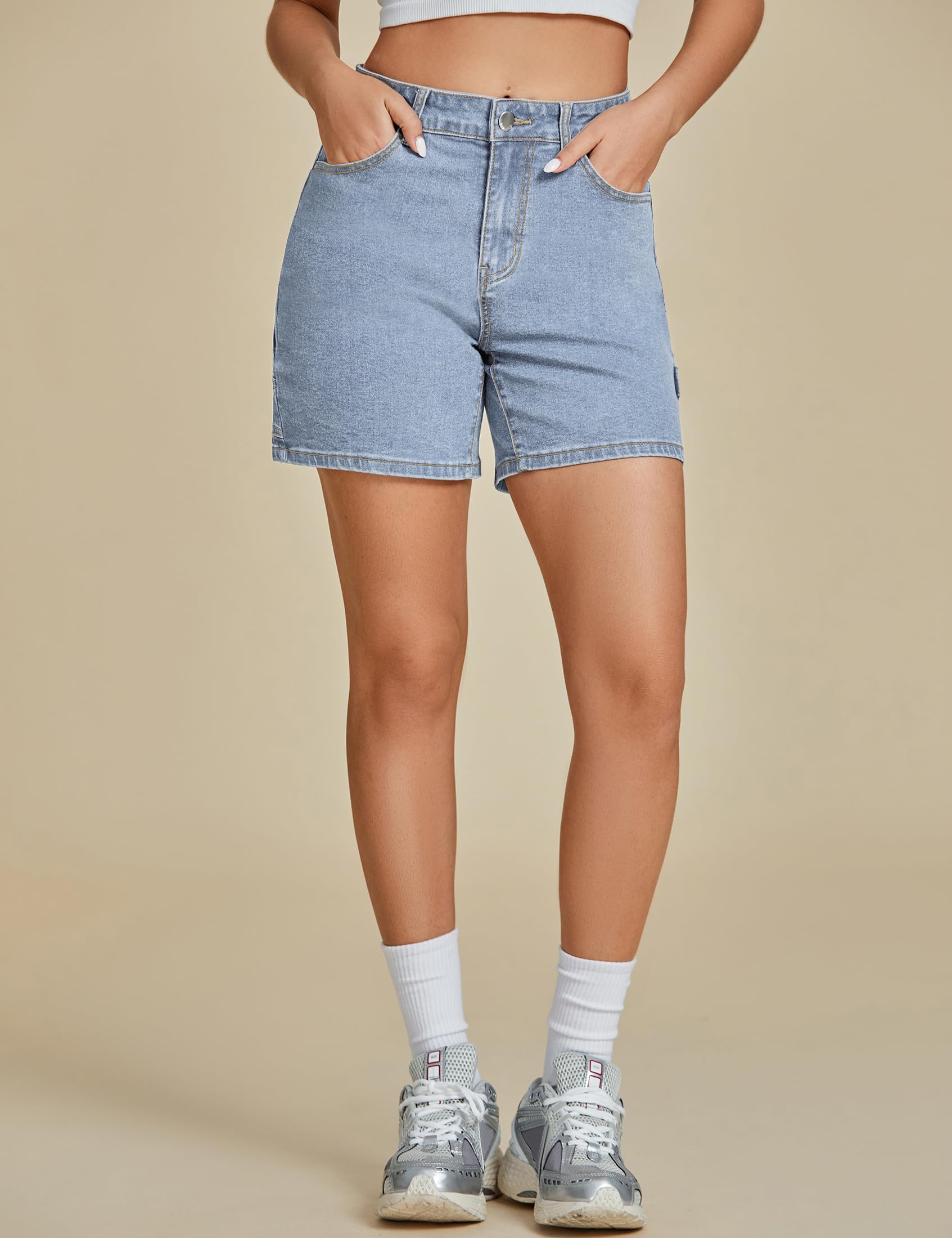 luvamia Jean Shorts for Women Trendy High Waisted Denim Shorts Carpenter Stretchy Summer Casual Mom Cut Off Jeans Shorts