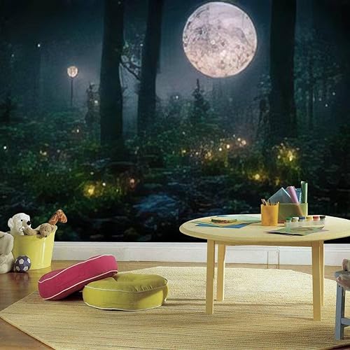 Miniatura 3 de Murales de pared modernos 3D de cuento de hadas oscuro, bosque de fantasía, bosque nocturno, paisaje mágico, brillo mágico, papel tapiz autoadhesivo