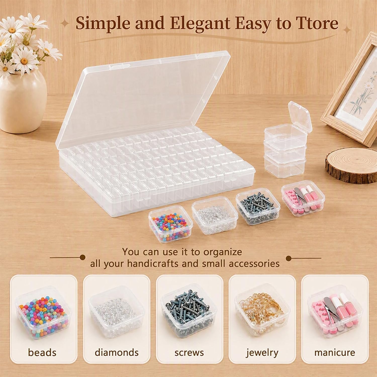 102PCS Bead Organizer Boxes, Hinged Lids & 264-Color Labels