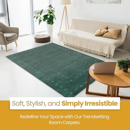 Miniatura 6 de EORC Compra Alfombra de telar moderna sólida moderna de lana anudada a mano verde Online