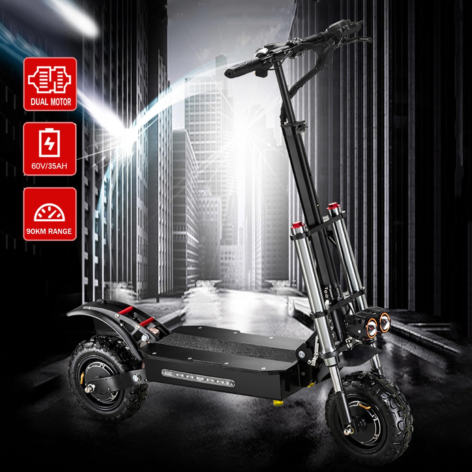 CAMTOP Patinetes Electricos Adultos Plegable 2 Ruedas Scooter Eléctrico Motor Dual 11in Neumáticos de Vacío Todoterreno 60V/35/40AH Batería de Litio de Alta Capacidad Resistencia de 90-100 KM