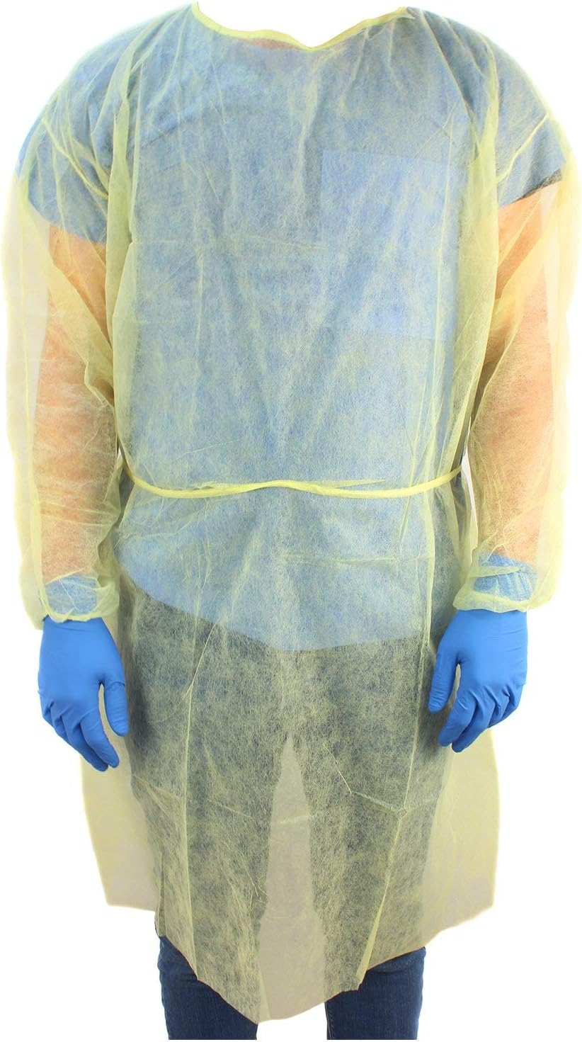 Ever Ready First Aid Isolation Gown with Elastic Wrists, Fluid Resistant, Yellow (Pack of 10)