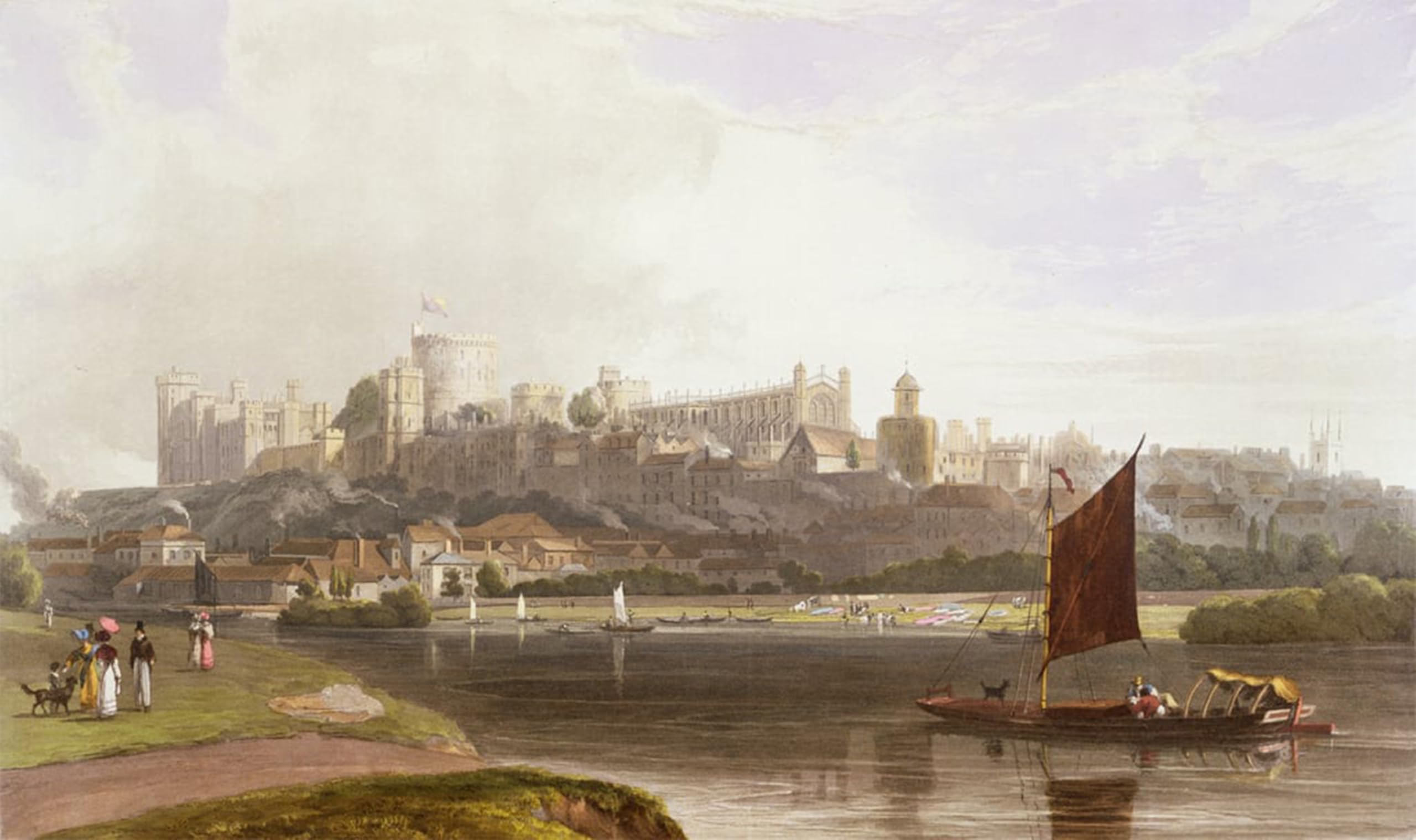 ARTXLXXBN Famous Painting Canvas Artwork Graffiti Print Windsor Castle From the River Meadow on the Thames by William Daniell Portrait Canvas Image for Home Decor 60x90cm