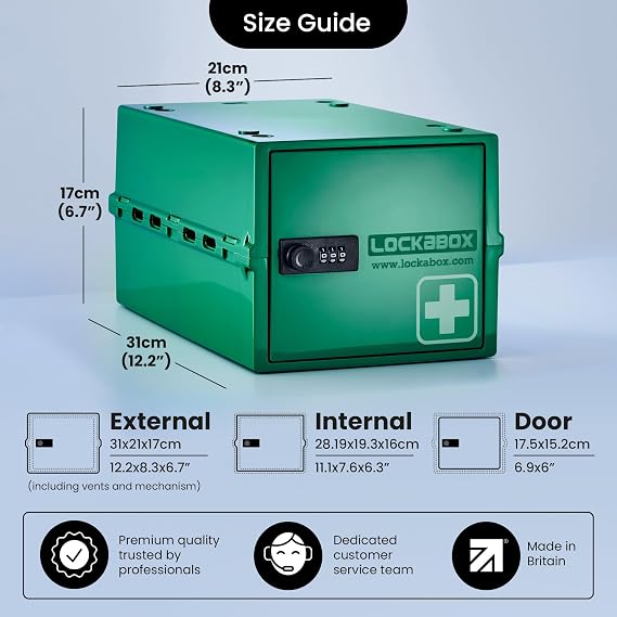 Lockabox OneTM Medi Green & Shelf Pack Bundle | Lockable Box for Food, Medicines, Tech and Home Safety with Removable Shelves and Base Inserts