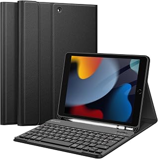 FINTIE Clavier pour iPad 9e/8e/7e Gen 10.2 Pouces (2021/2020/2019), Noir | Clavier AZERTY sans Fil Bluetooth, Coque Arrièr...