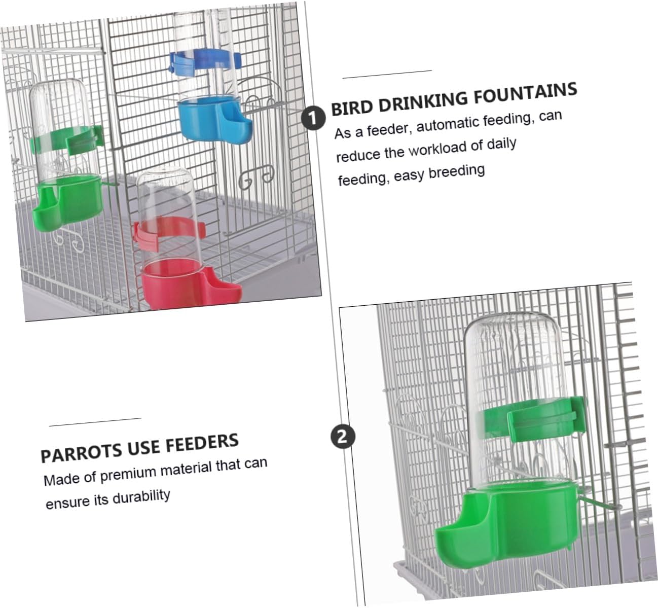 Parrot Cage Water Drinker Bird Water Bottle Automatic Feeder Dispenser with Multi-Color Bowls for Cage and Aviary Use