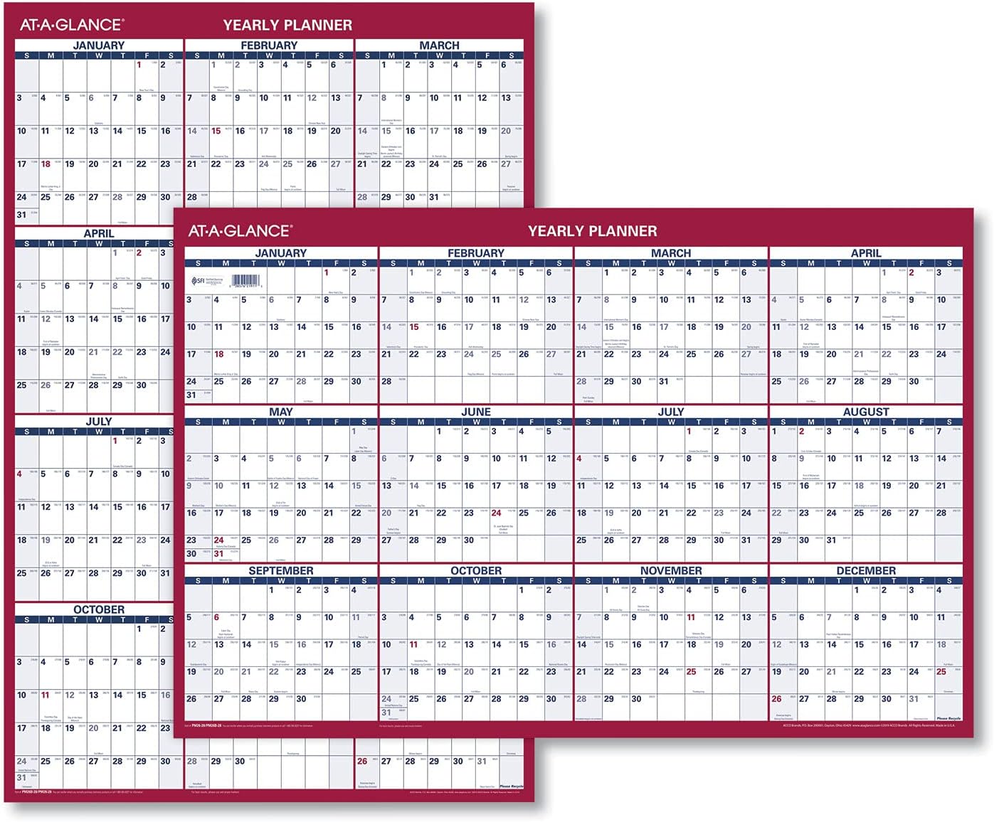 AT-A-GLANCE 2023 Erasable Calendar, Dry Erase Wall Planner, 48" x 32", Jumbo, Vertical/Horizontal, Reversible (PM32628),XL,2023 old Edition