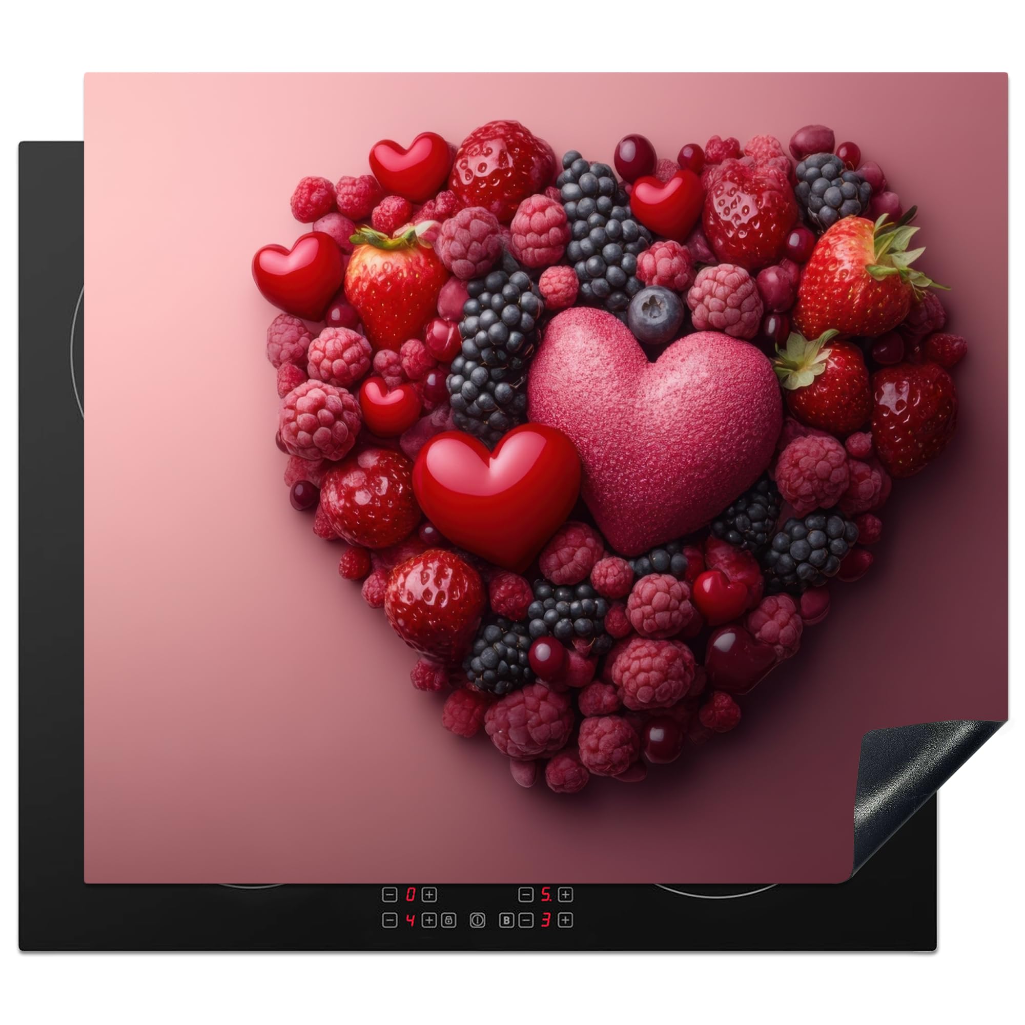 KitchenYeah© Induction Hob Cover Protector Mat 20.1"x23.2" / 59x51 cm Kitchen Universal Ceramic Covers for Electric Cookers Vinyl Fruit - Hearts - Strawberries - Raspberries - Blueberries