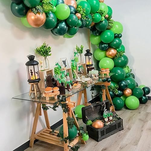 Miniatura 5 de Zesliwy Globos de látex verde para fiesta, 100 globos de color verde oscuro de 12 pulgadas y globos verde claro con cinta verde para fiesta temática
