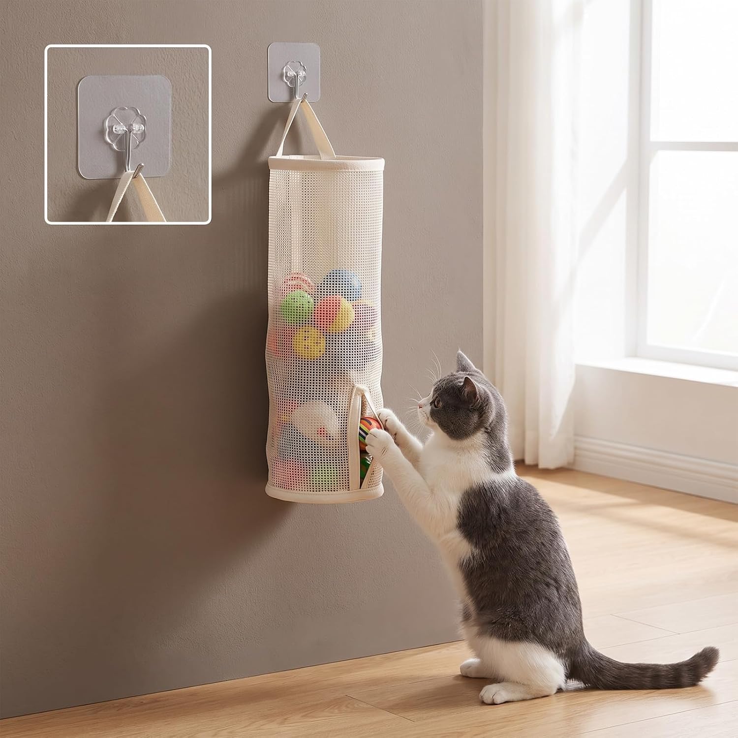 15.2x4.3 Inch Cat Wand Toy Holder, Mesh Organizer Bag for Kitten Stick Toys