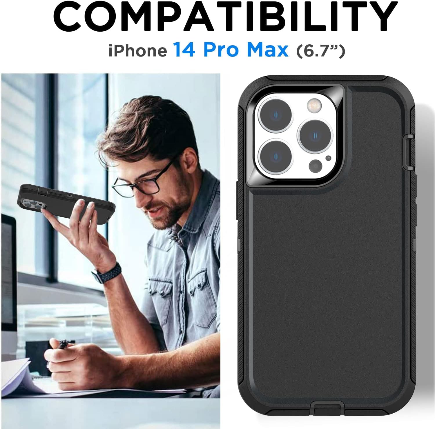 AICase Belt-Clip Holster Case for iPhone 14 Pro Max Case (6.7")with Glass Protector,Heavy Duty Drop Protection Full Body Rugged Shockproof/DustProof Military Grade Tough Durable for iPhone 14 Pro Max