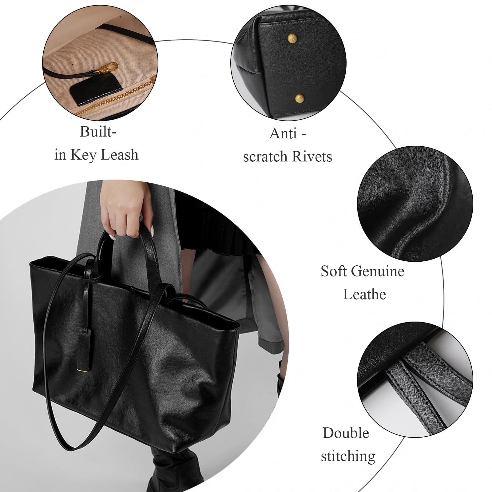 Bolso de mano de piel auténtica para mujer: espacioso y versátil con asas dobles y correa de hombro desmontable, ideal para el trabajo, la escuela y los viajes (marrón)