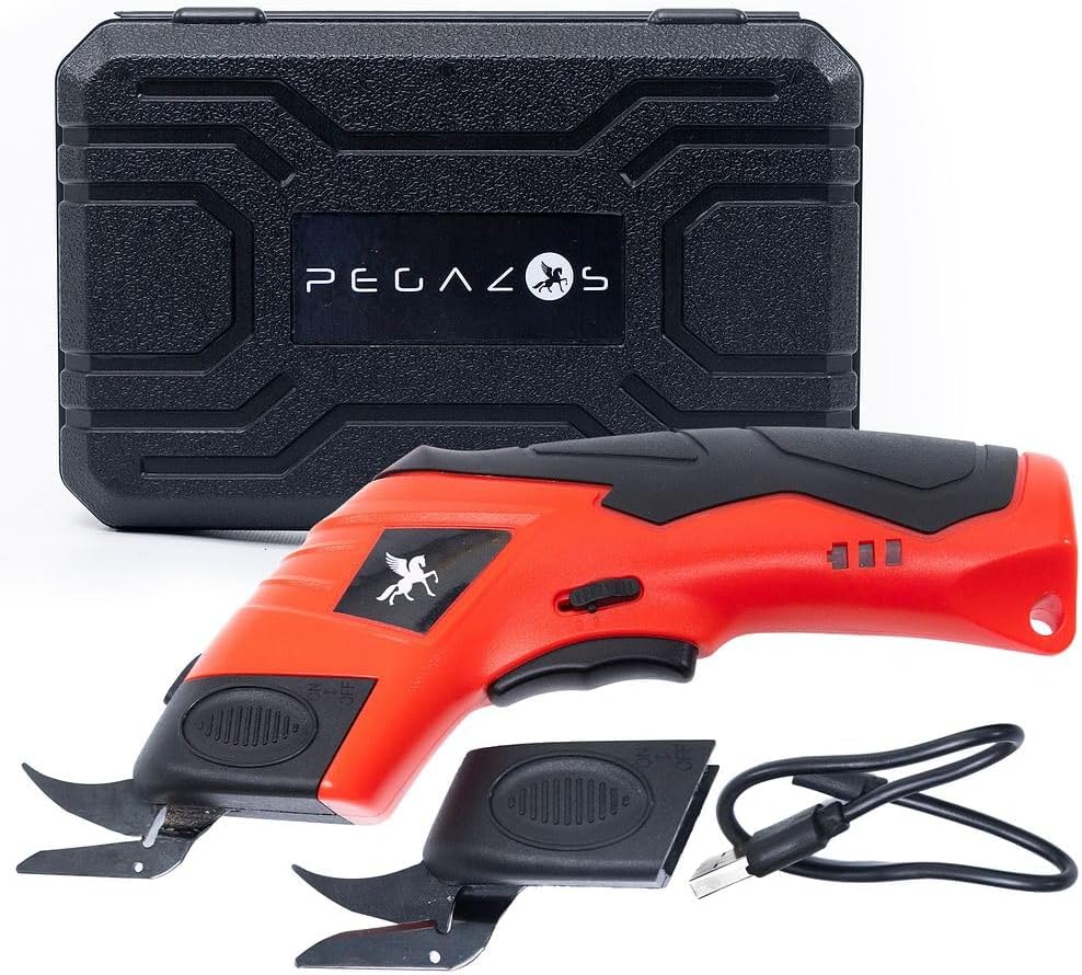 Cordless Electric Scissors - Rechargeable Cutting Tool for Fabric, Cardboard, Plastic, Paper, Leather - Detachable Blade, Ergonomic Grip, Safety Lock - Includes 2 Extra Cutter Head & USB Cable