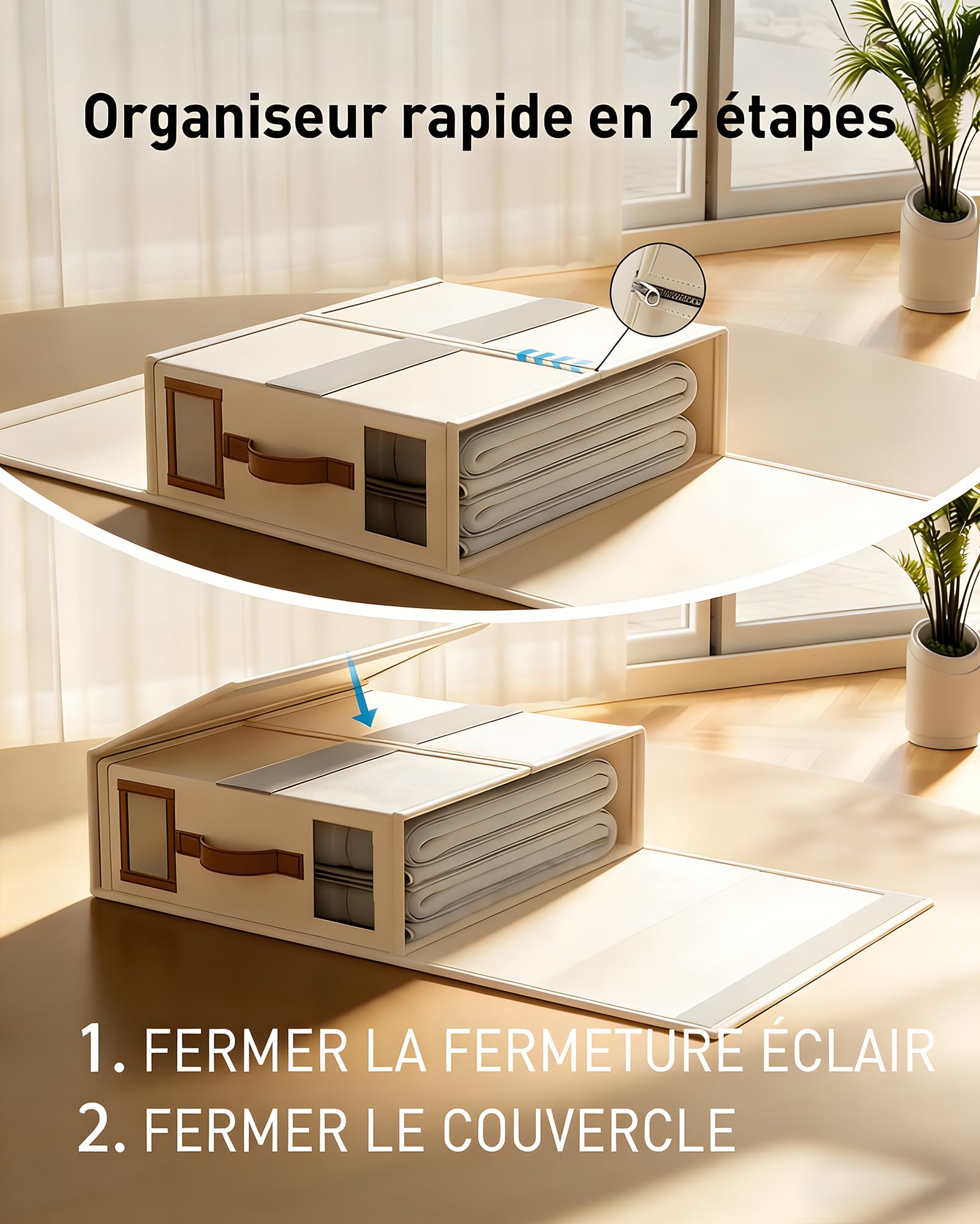 SwartLife Lot de 6 Rangement Drap de Lit en Lin - Organisateur de Linge de Maison Pliable pour Draps King Size & Couettes - Boîte de Rangement Armoire avec Fenêtre & Étiquette - Ivoire