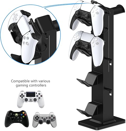 Miniatura 7 de KAFRI RGB Gaming Headphone Stand with 8 Light Modes, Controller Holder for Desk - with Retractable Charger Cable - 2 Outlet Power & 4 Type-C