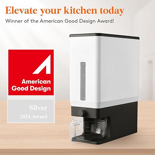 Miniatura 2 de Lifewit Dispensador de arroz de 25 libras (24.9 lbs), recipiente de almacenamiento de arroz sellado a prueba de humedad con taza medidora para Negro