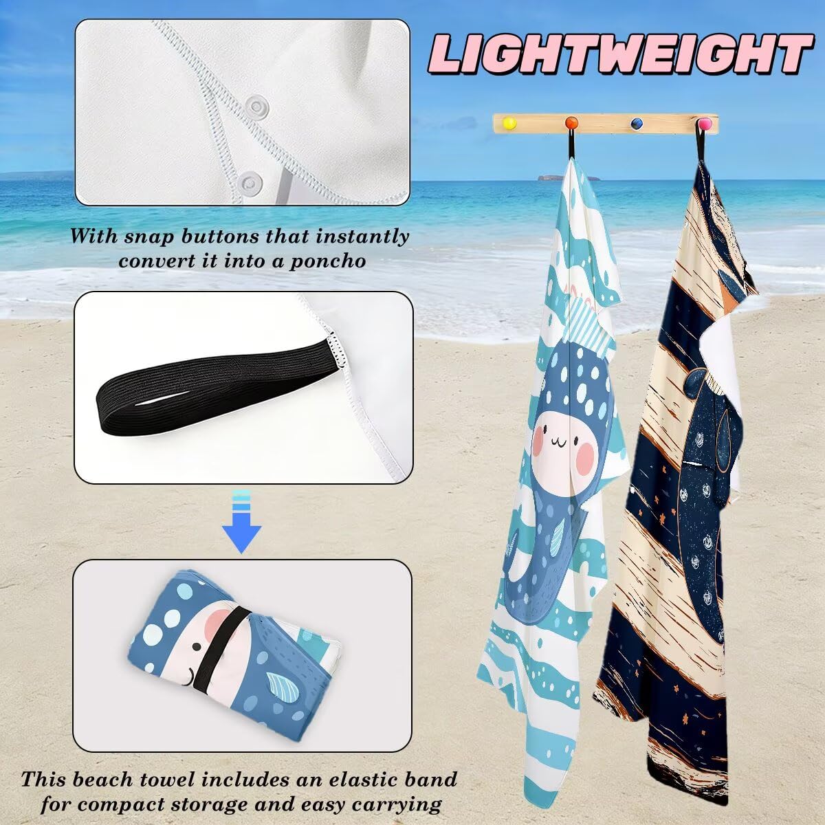 Toalla Playa 80x160 cm, Toalla Gimnasio Microfibra Secado Rapido, Juego de 2 Antiarena Toallas de Playa, Ligera Compacta Toallas Microfibra Grande para Viaje, Regalo Hombre Regalo Mujer (Lindo) -4915