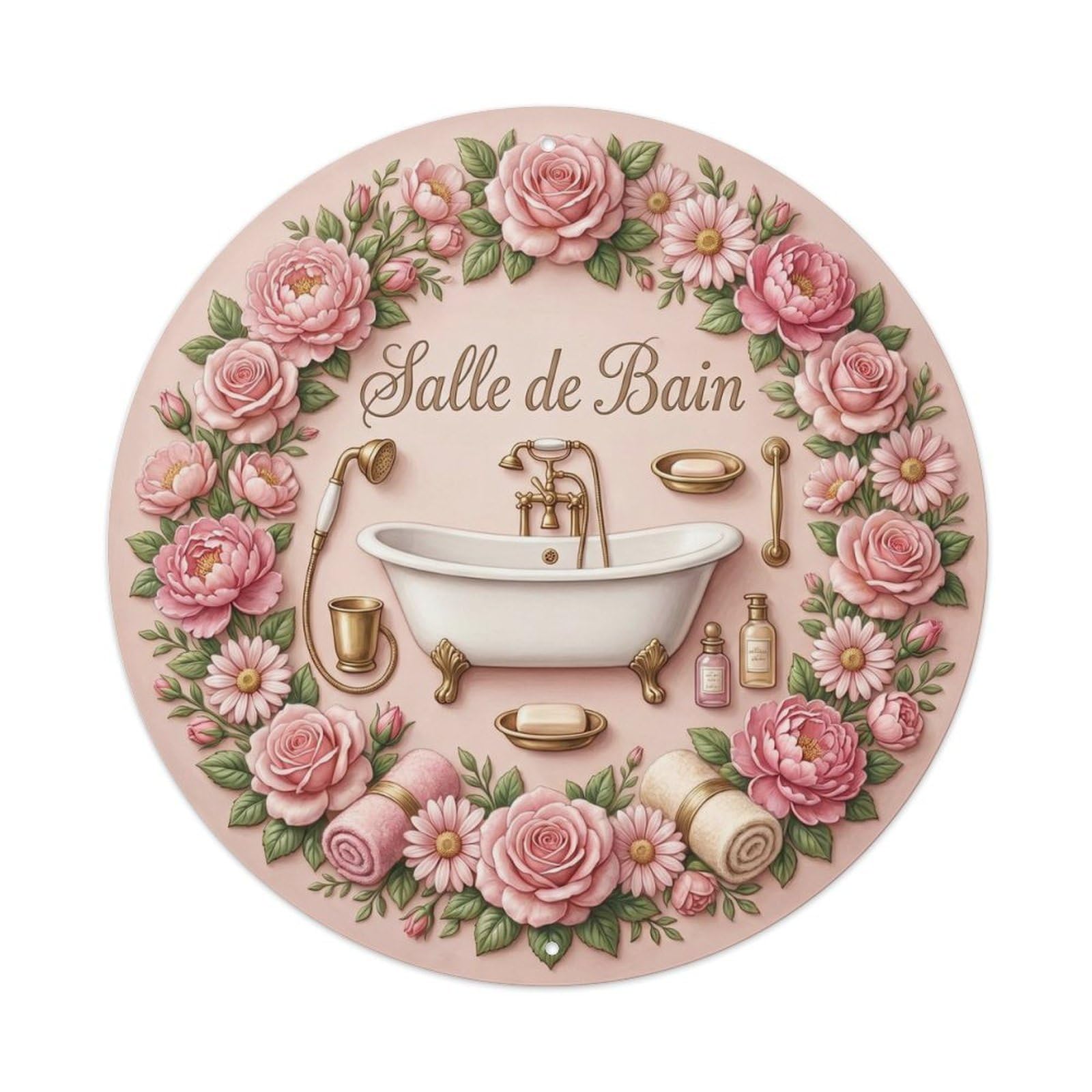 Yrnq Vintage Style Salle Rose Romantic Bathroom Decor Vintage Metal Tin Sign Plaque Wall Decor For Cafe, Club, Garden Round Metal Poster 8X8inch