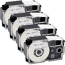 NineLeaf 4 x Compatible for Casio EZ Label XR24WE XR-24WE XR-24WE2S XR24WE2S 24mm x 8m Black on White Label Tape for CW-L300 KL-430 KL-820 KL-7000 KL-7200 KL-8100 KL-8200 KL-C500 KL-G2 Label Maker