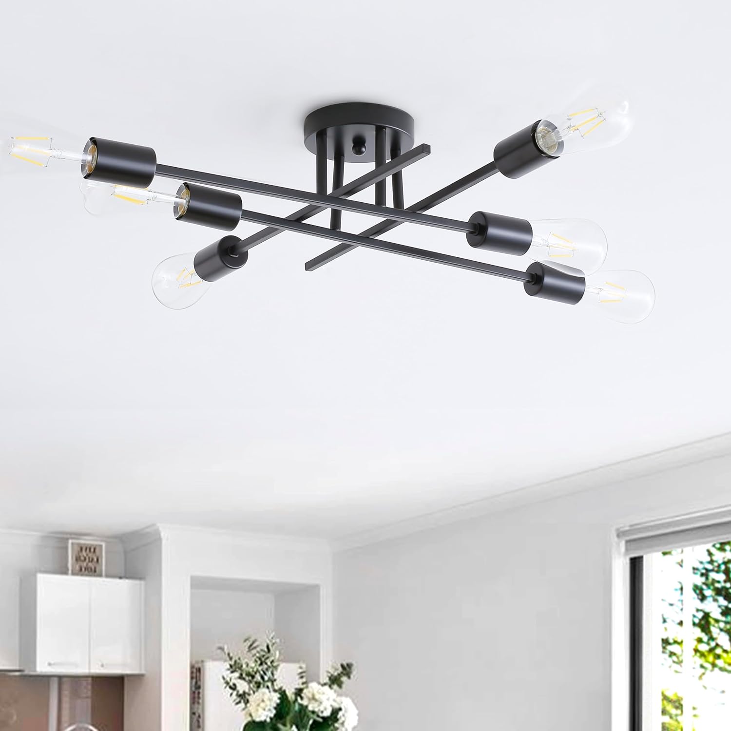 Aiwen Flush Mount Ceiling Light Fixture Modern Industrial Ceiling Light Black Metal Farmhouse Chandelier Ceiling Lamp for Living Room Bedroom Kitchen Island Hallway 6 Lights