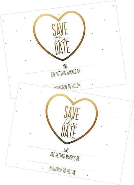 YöL Save The Date Card Ready to Write Wedding Invitations White And Gold Design with Envelopes Available in various packs