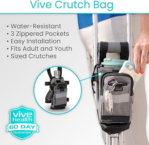 Miniatura 2 de Vive Bolsa de accesorios para muletas y cojines de agarre de mano, bolsa premium resistente al agua para muletas, con soporte para bebidas, 3
