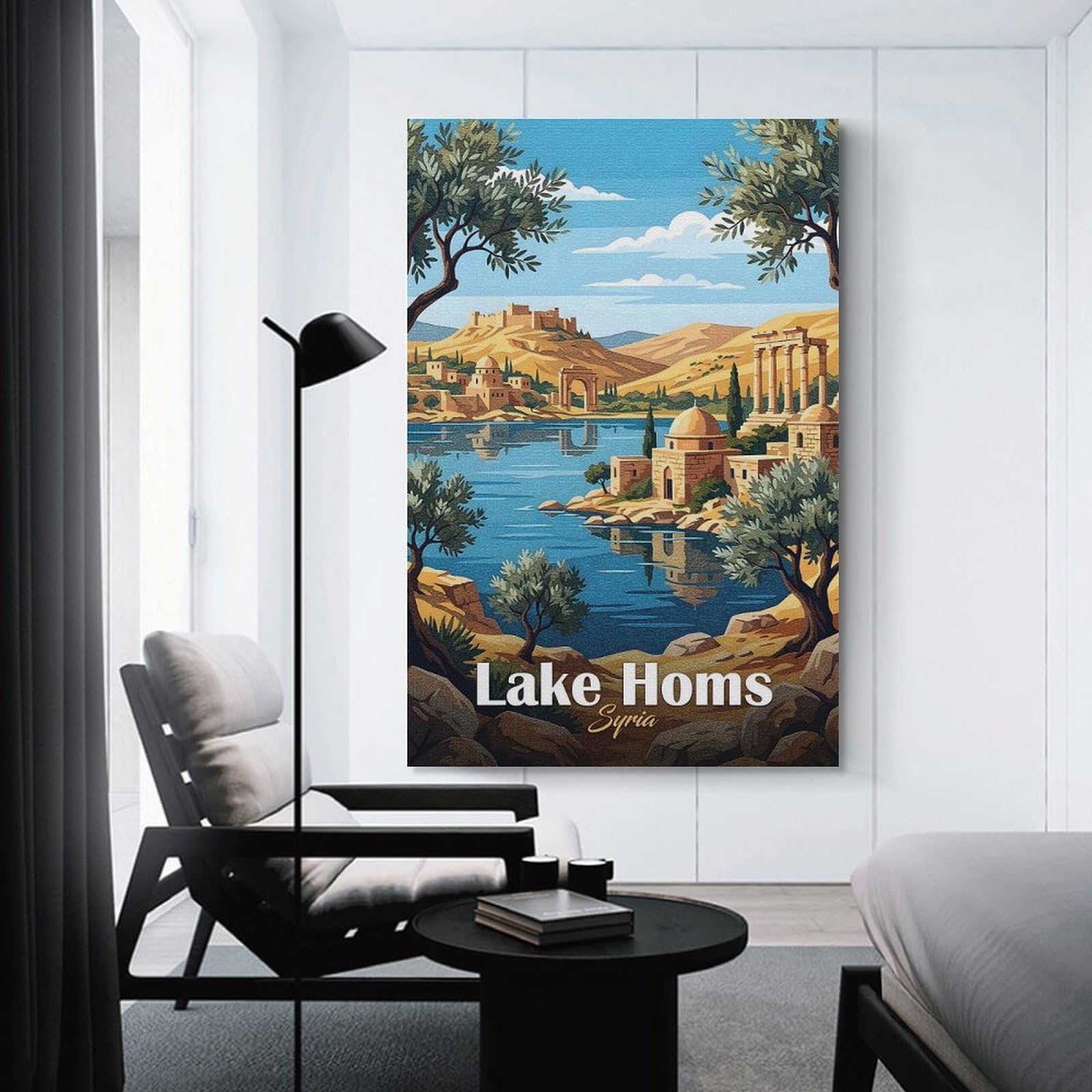 Junmoney Wall Art Print Lake Homs, Syria Travel, 20x30inch(50x75cm), for Living Room, Bedroom Or Home Office, Thoughtful Wall Decor for Art Lovers