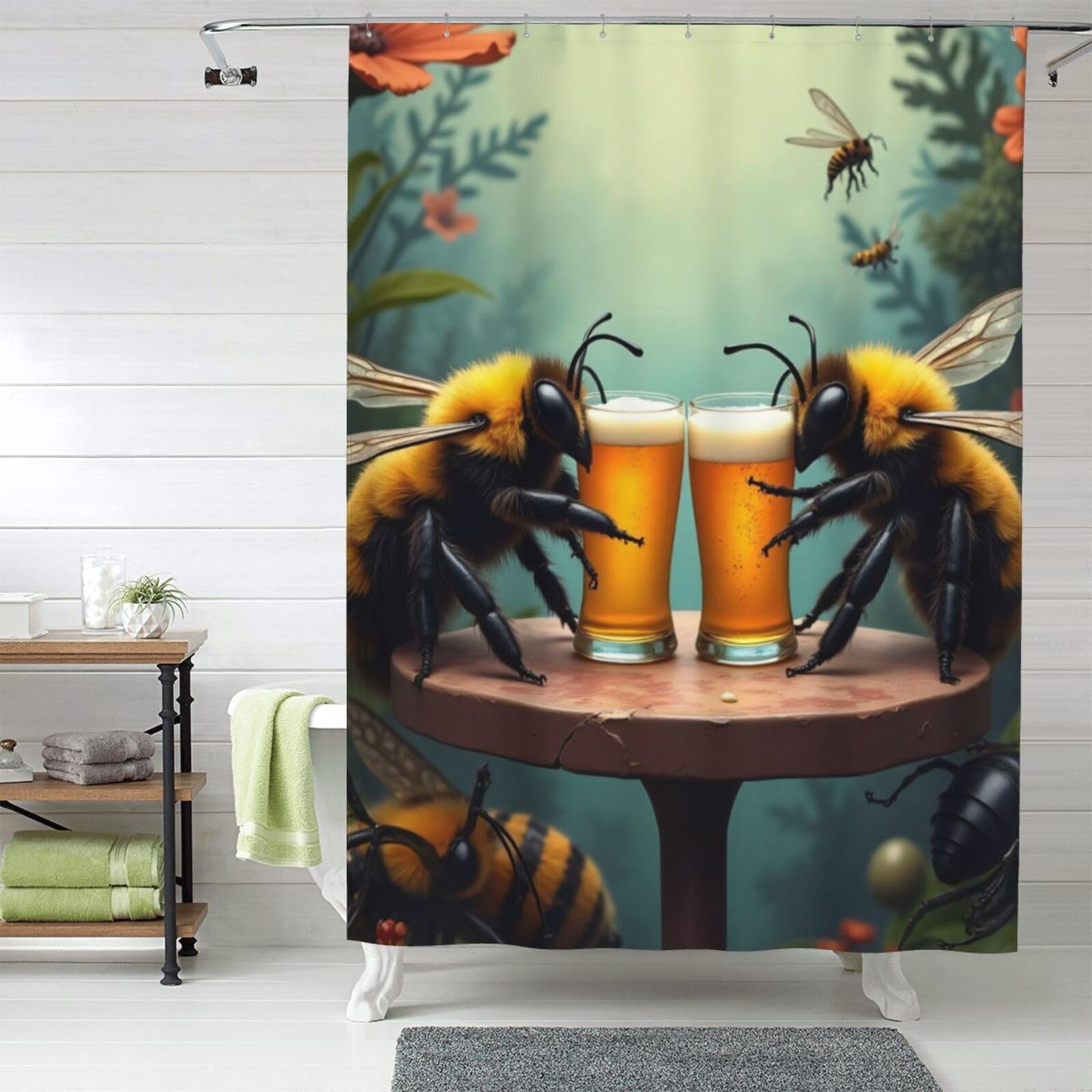 Rideau de douche en tissu imperméable 152x183 motif bière doré moderne