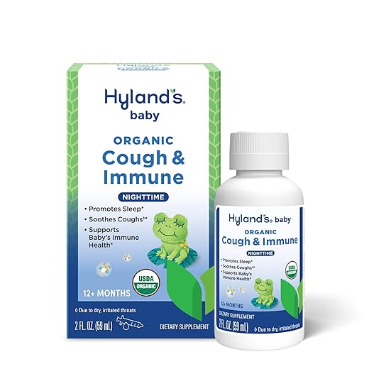 Hyland's Baby Organic Cough Syrup and Immune Support with Agave, Elderberry and Pomegranate, Soothes Cough, and Supports Immunity, Nighttime, 2 Fl. Oz.