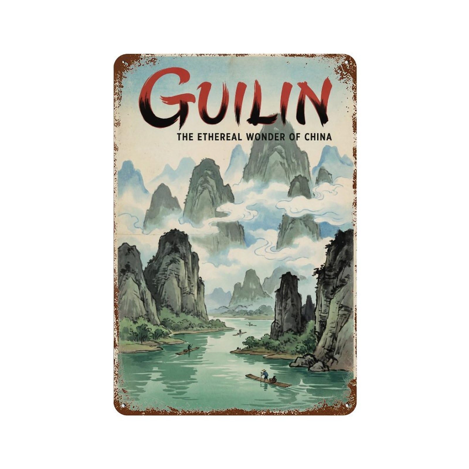 Metal Tin Sign Travel China Guilin Vintage