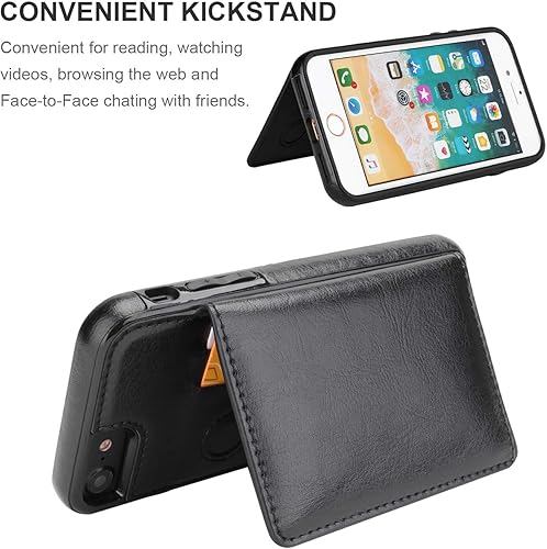 Miniatura 5 de KIHUWEY Funda tipo cartera para iPhone SE iPhone 78 con soporte para tarjeta de crédito, soporte de cuero premium duradero a prueba de golpes funda