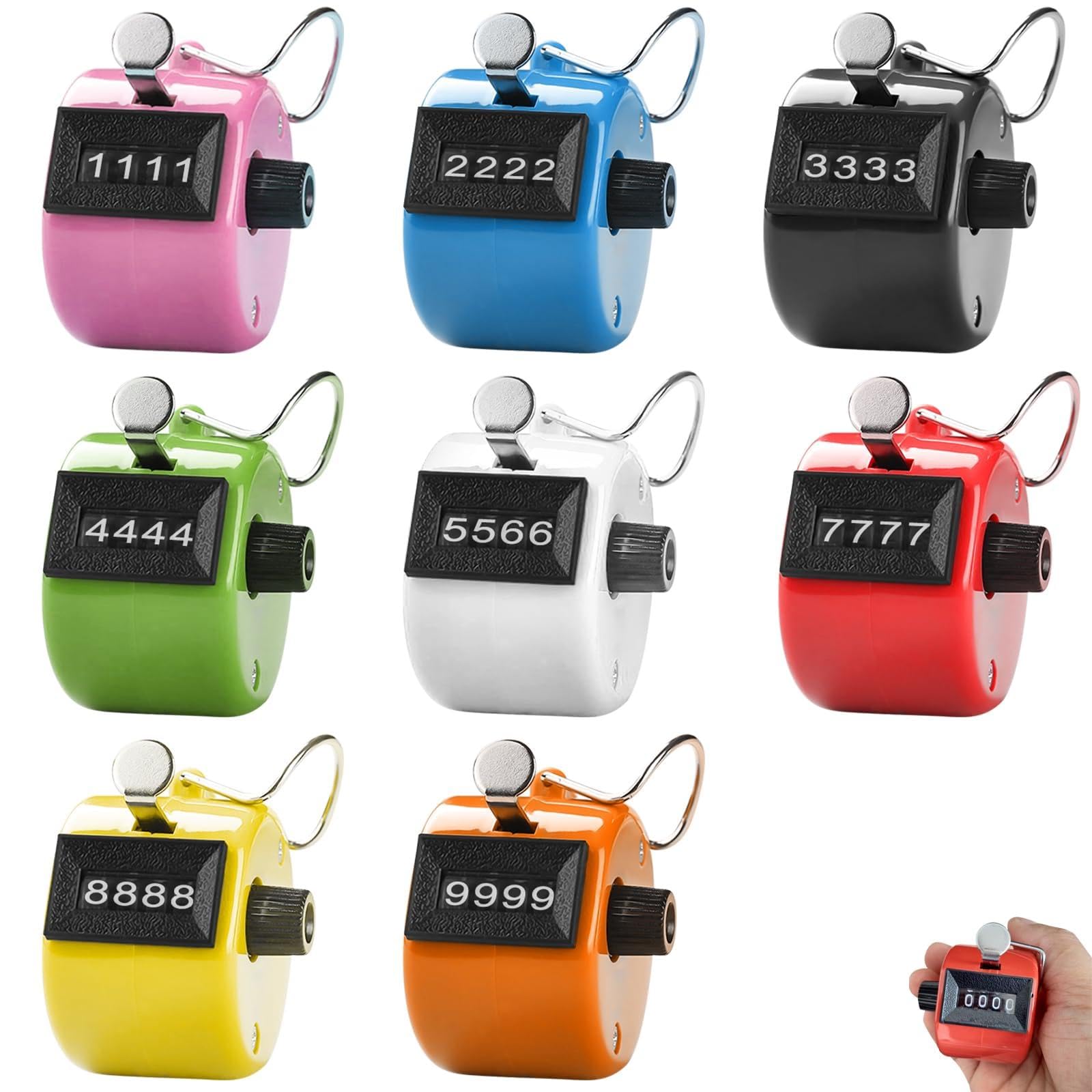 GOMETY 8 manual counters, 4-digit ABS tally counter – mechanical counter for people, coaching, golf, knitting row counter (8 colors)