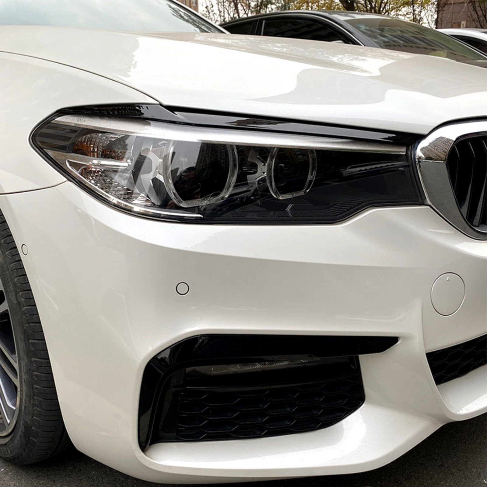 QOXEZY Paquete de 2 faros delanteros de coche para BMW Serie 5 G30 G31 G38 F90 M5 525I para 530I 540I 2017-2021, accesorios de plástico resistentes al desgaste de calidad (negro)