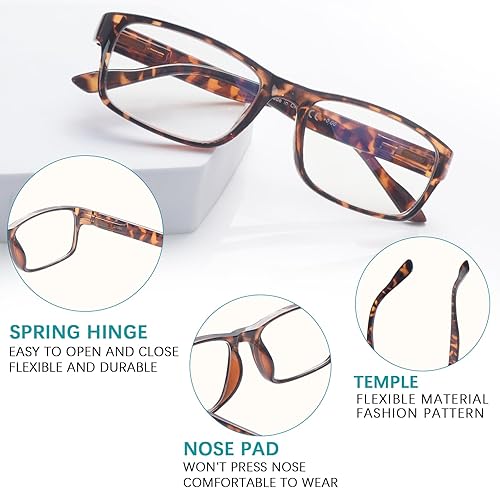 Miniatura 5 de Paquete de 6 elegantes lentes de lectura para mujeres y hombres, bloqueo de luz azul, bisagras cuadradas de resorte, lectores de computadora (6