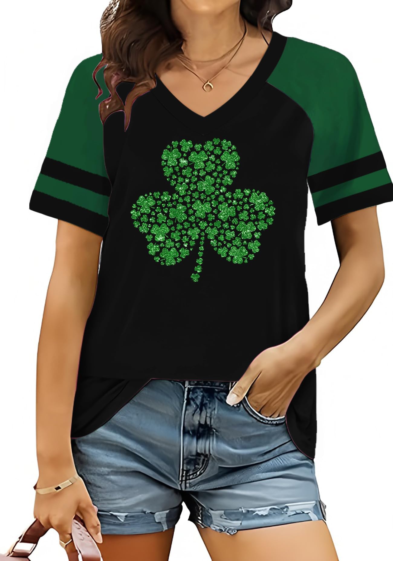 St Patricks Day Shirt Women Funny St Patricks Day Irish Outfits Shamrock Graphic Party Short Sleeve Y2k Raglan Shirt