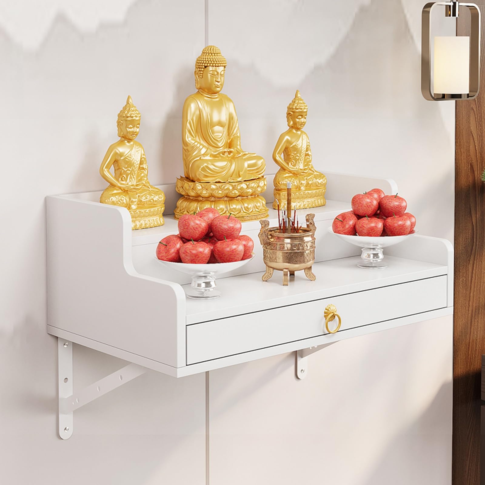 IvyLoutish Solid Wood Altar Table Shelf, Wall-Mounted Shrine Stand for Prayer and Meditation, Buddhist Altar for Living Room